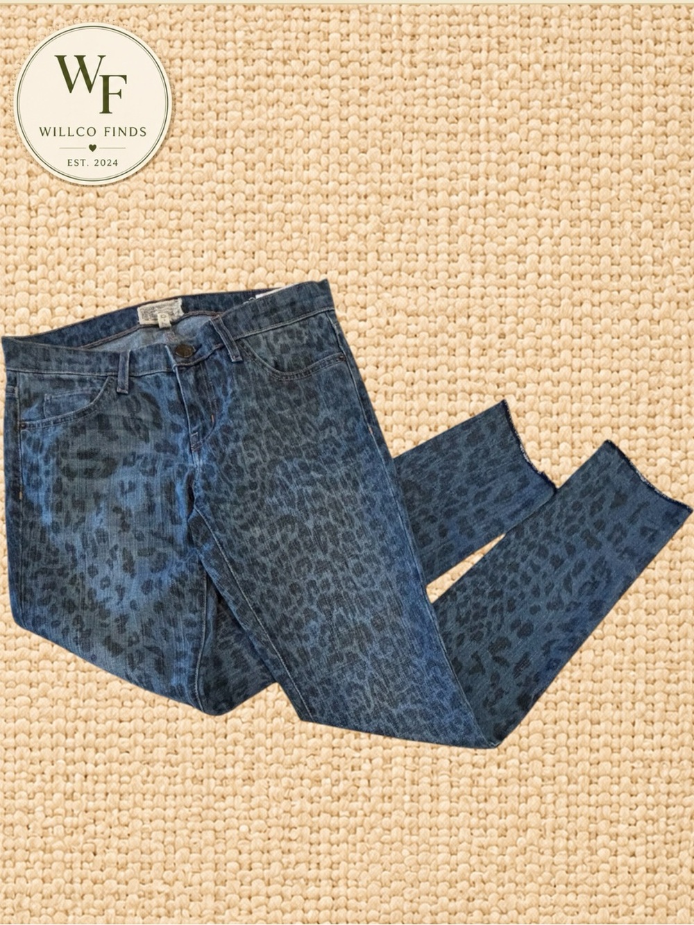 Current/Elliott The Rolled Skinny Indigo Leopard Jeans Size 27 Animal Print
